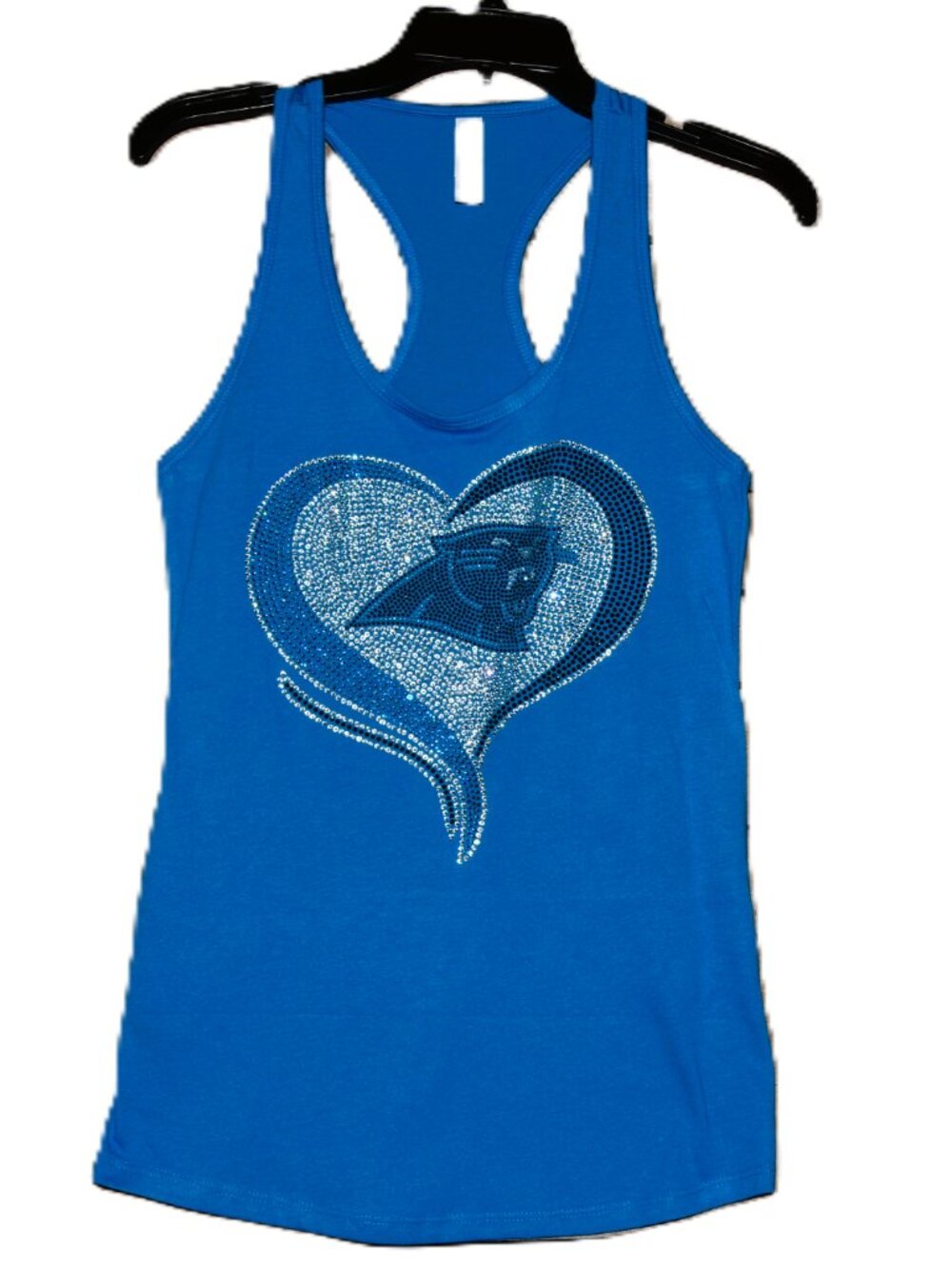 Panthers turquoise rhinestone  bling racer back tank XS, S, M, L, XL, 2XL